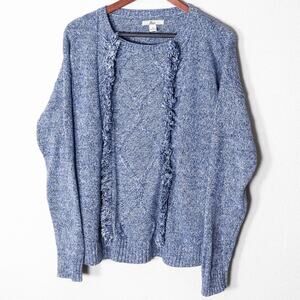 Bass Textured Knit Sweater Blue Open Front XL Quiet Luxury Cozy Classic